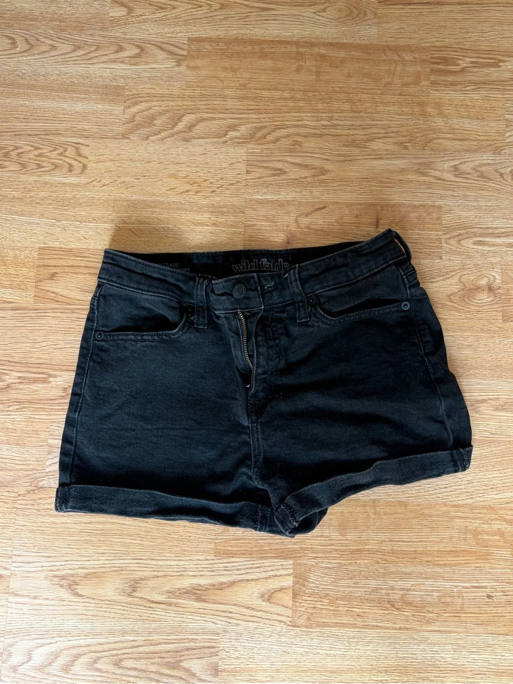 wild fable Black Denim High-Rise Rolled Hem Shorts